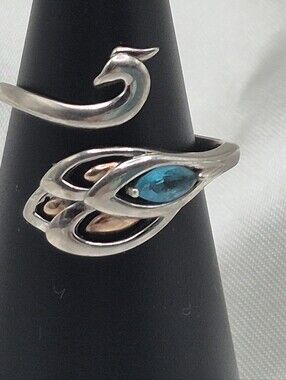 Sterling Silver Blue Marquise CZ Swirl Swan Wrap Ring.  Adjustable